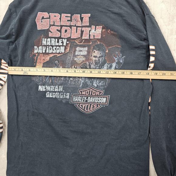 Harley-Davidson Shirt Mens Large Black Long Sleeve Great South Zombie Graphic - Picture 5 of 5